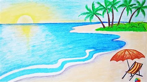 easy beach drawings|How To Draw A Beach Landscape .